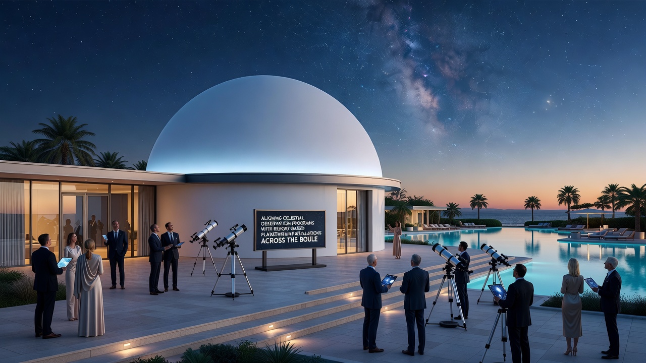 Exterior view of resort planetarium structure integrated into Las Vegas Strip boulevard architecture