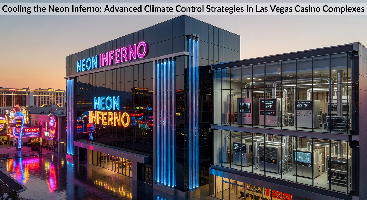 Advanced cooling systems operating across a Las Vegas casino complex at dusk