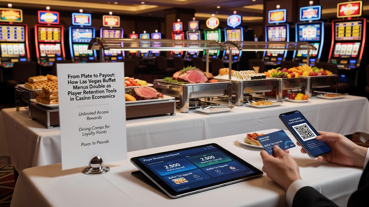 Casino floor view showing players returning from buffet area back to slot machines and table games