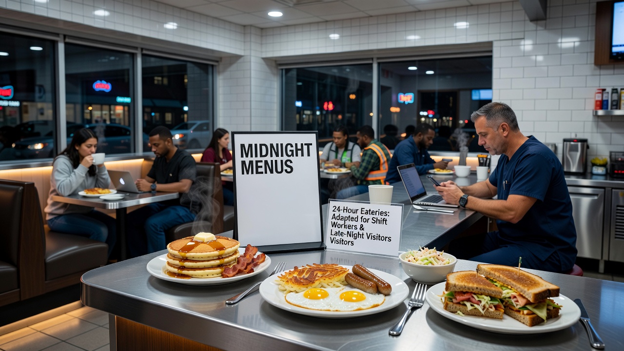 Kitchen staff preparing overnight menu items for shift workers in a Las Vegas eatery